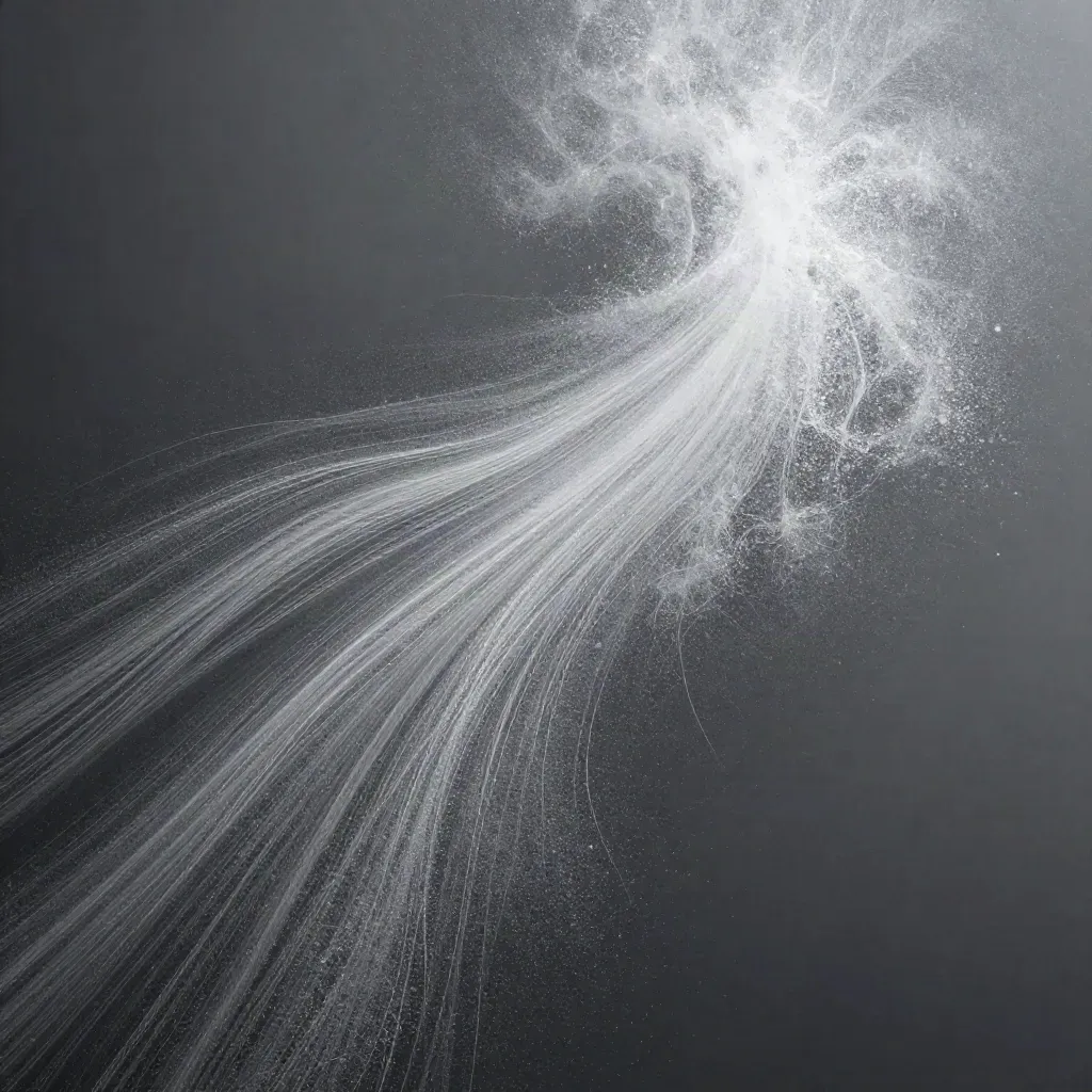 Silver filaments bloom in graphite space with calm empty space for headline.