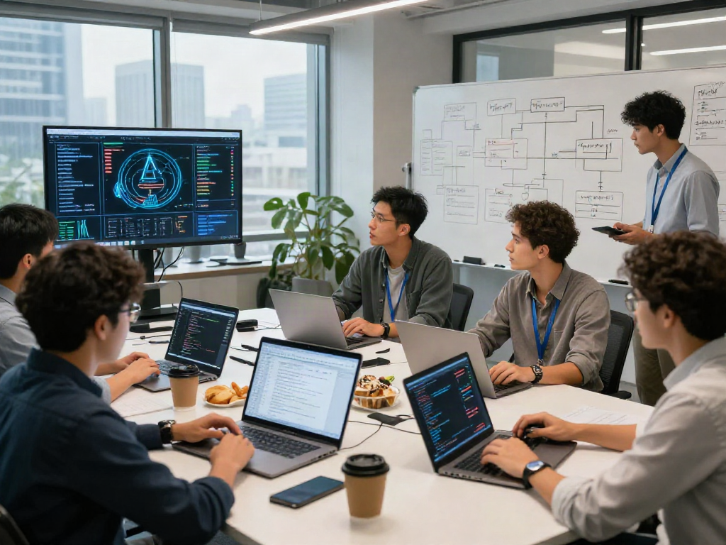 Team collaborating on document fraud detection software solutions in a modern tech workspace.